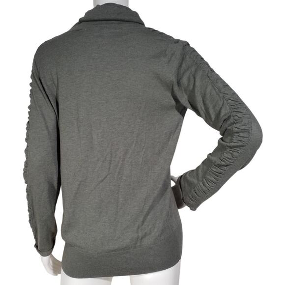 360Sweater Gray Ruched Sleeve Cotton Silk Wool Knit Top L - Picture 3 of 7